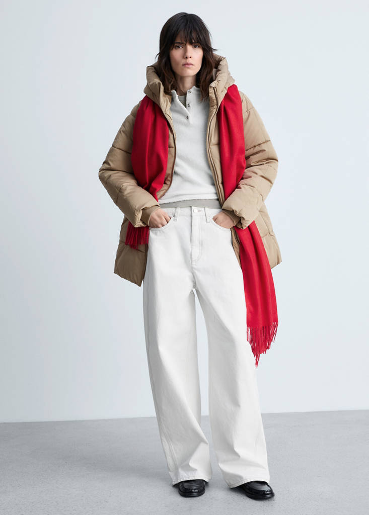 Midi quilted anorak with hood — Beige