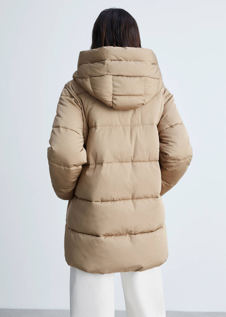 Midi quilted anorak with hood — Beige