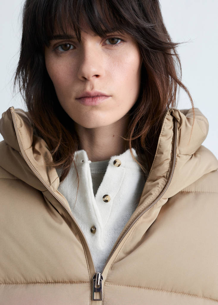 Midi quilted anorak with hood — Beige