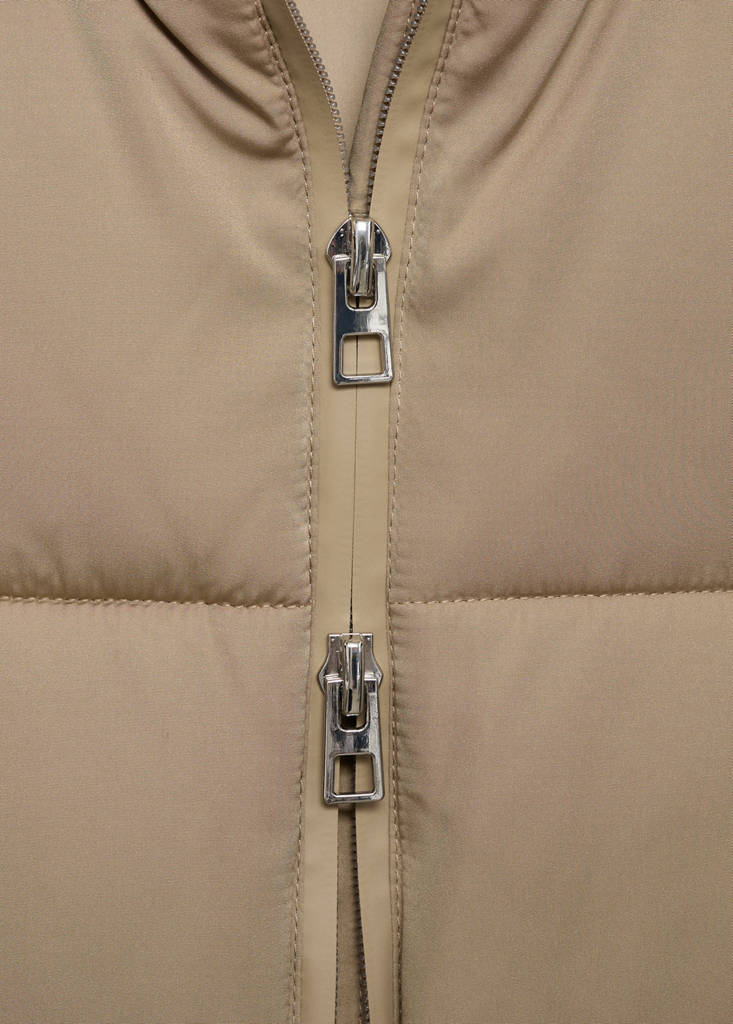 Midi quilted anorak with hood — Beige