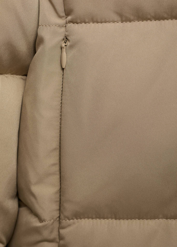 Midi quilted anorak with hood — Beige