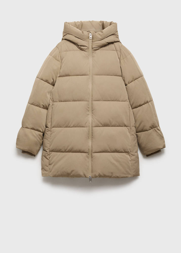 Midi quilted anorak with hood — Beige