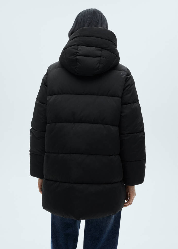 Midi quilted anorak with hood — Black