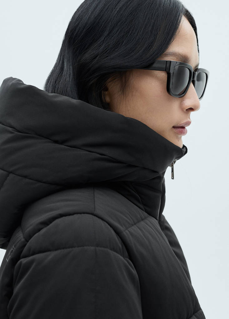 Midi quilted anorak with hood — Black