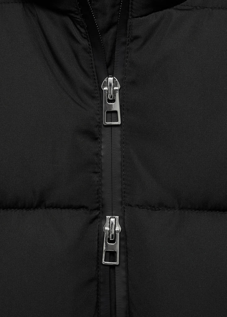 Midi quilted anorak with hood — Black