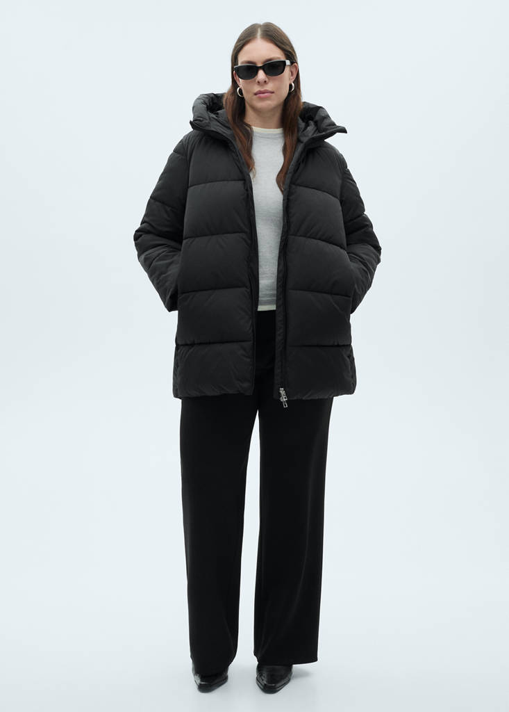 Midi quilted anorak with hood — Black