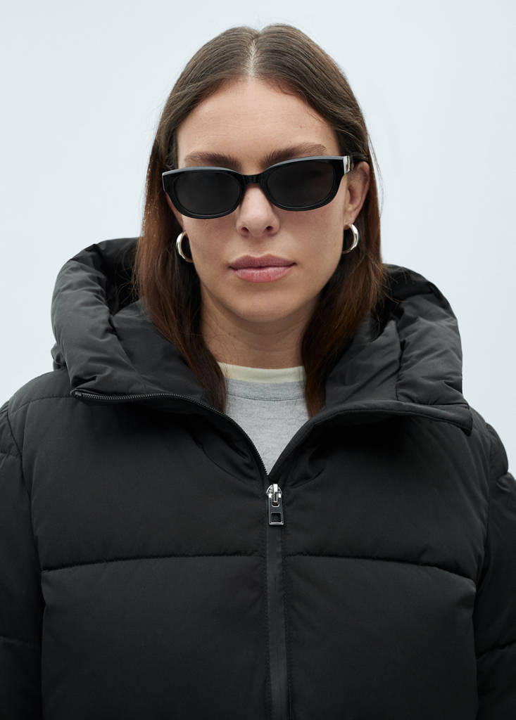 Midi quilted anorak with hood — Black