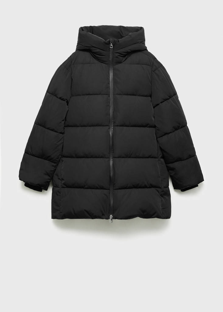 Midi quilted anorak with hood — Black