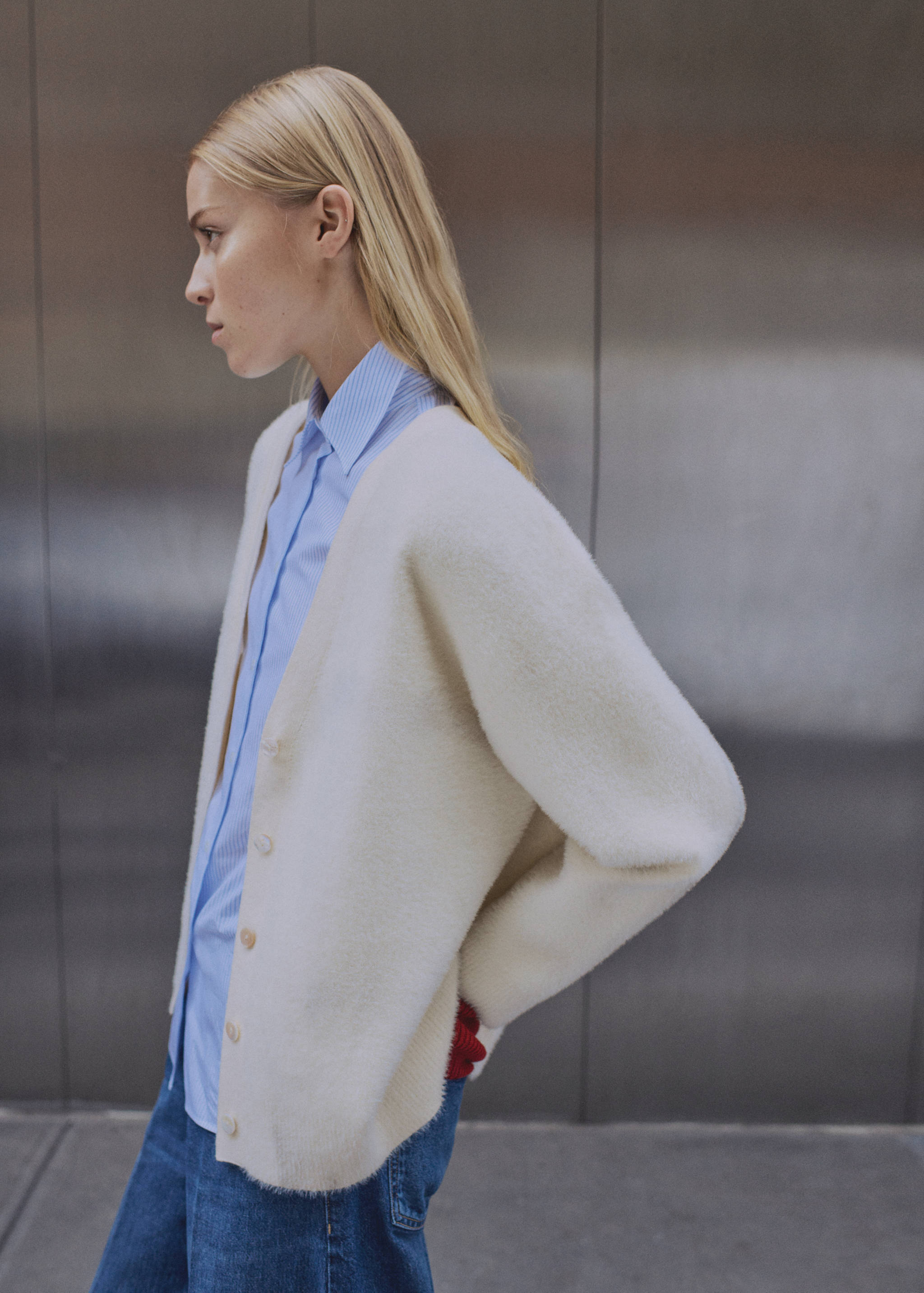 Faux-fur knitted cardigan - General plane