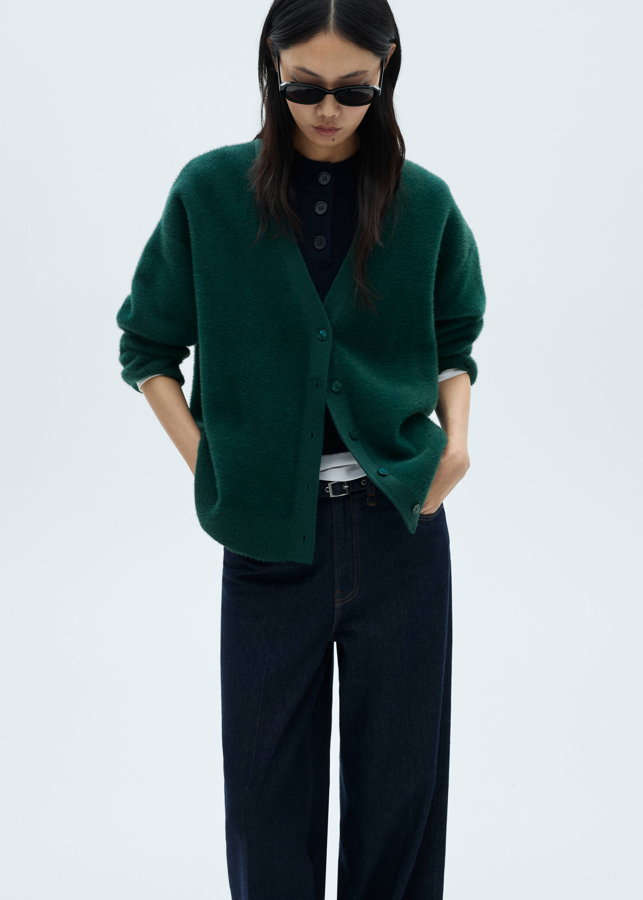 Faux-fur knitted cardigan - Medium plane