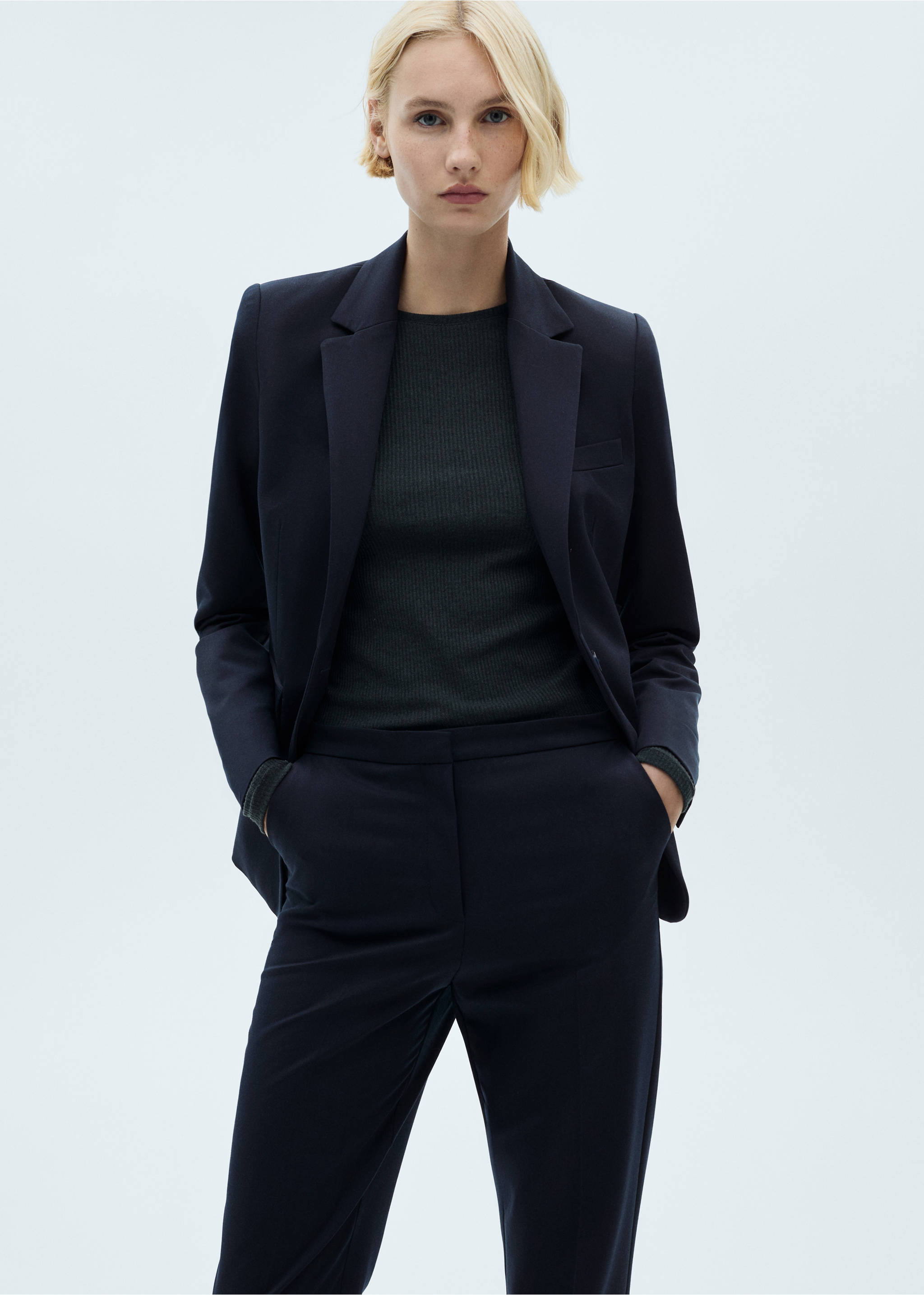 Straight suit trousers - Details of the article 1, Dark Navy. Ref: 87050380-00.