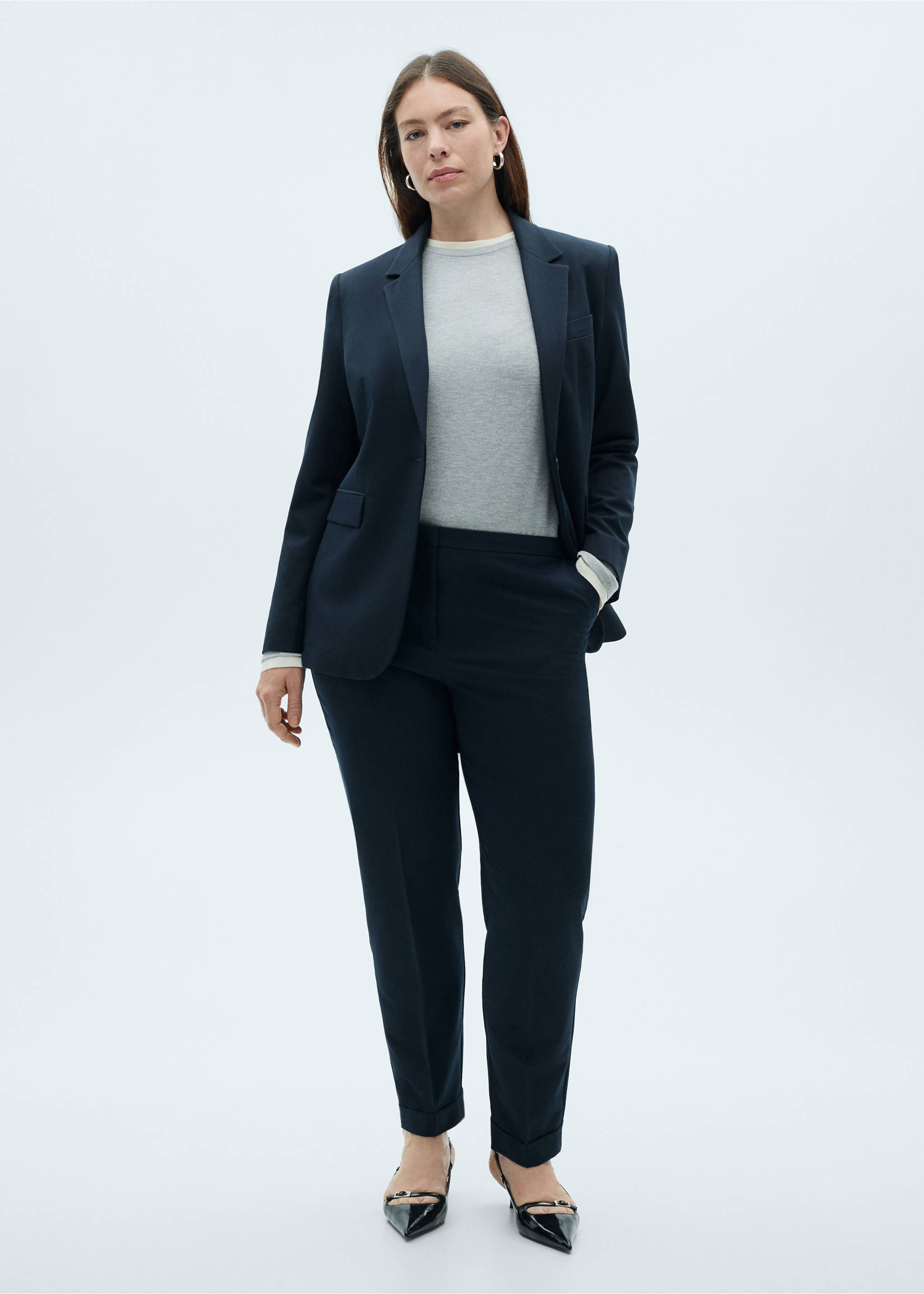 Straight suit trousers - Details of the article 3, Dark Navy. Ref: 87050380-00.
