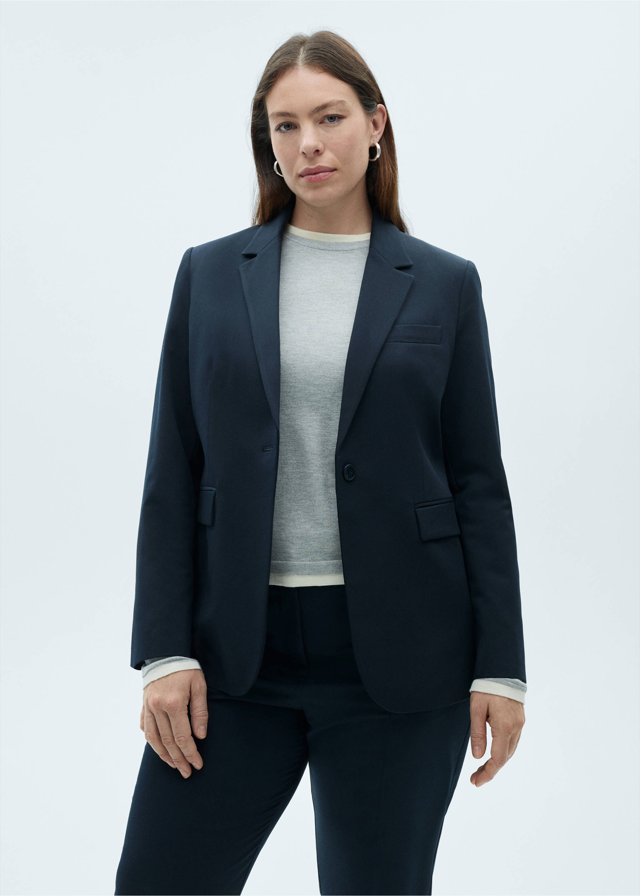 Straight suit trousers - Details of the article 4, Dark Navy. Ref: 87050380-00.