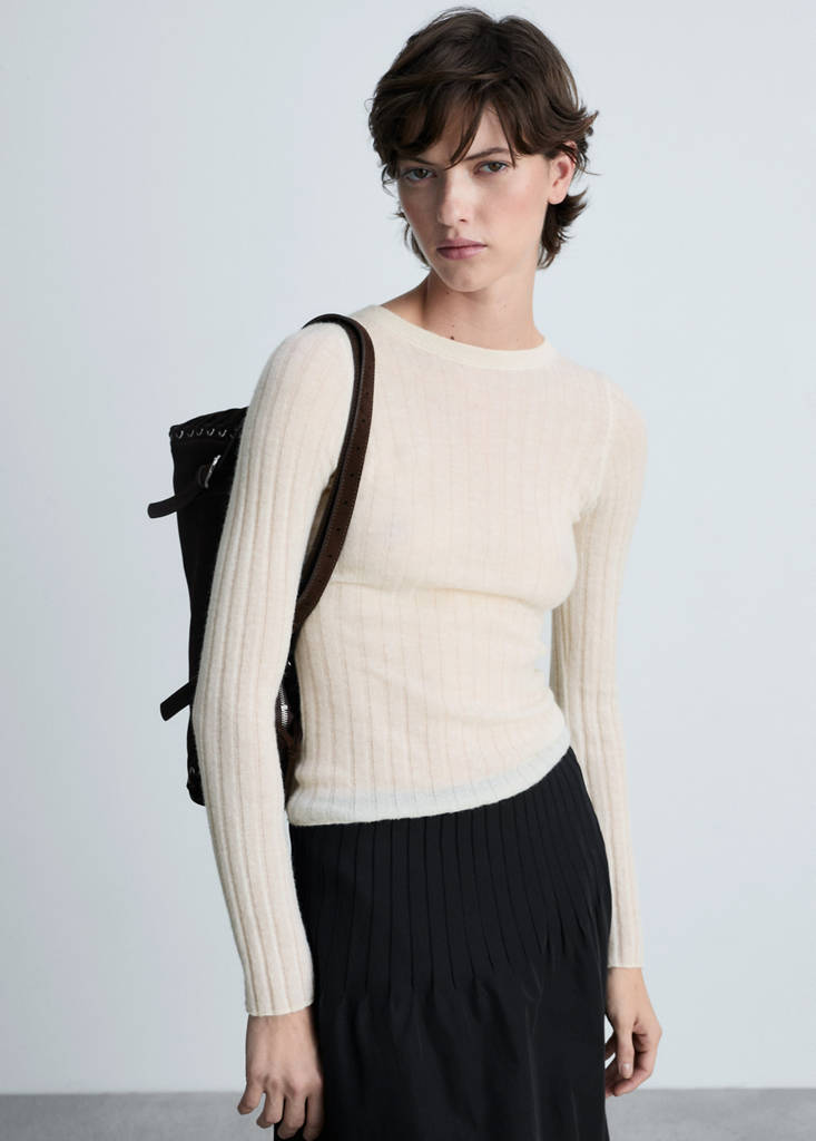 Ribbed round-neck sweater — Off White