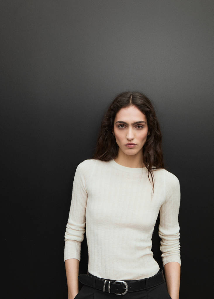 Ribbed round-neck sweater — Off White