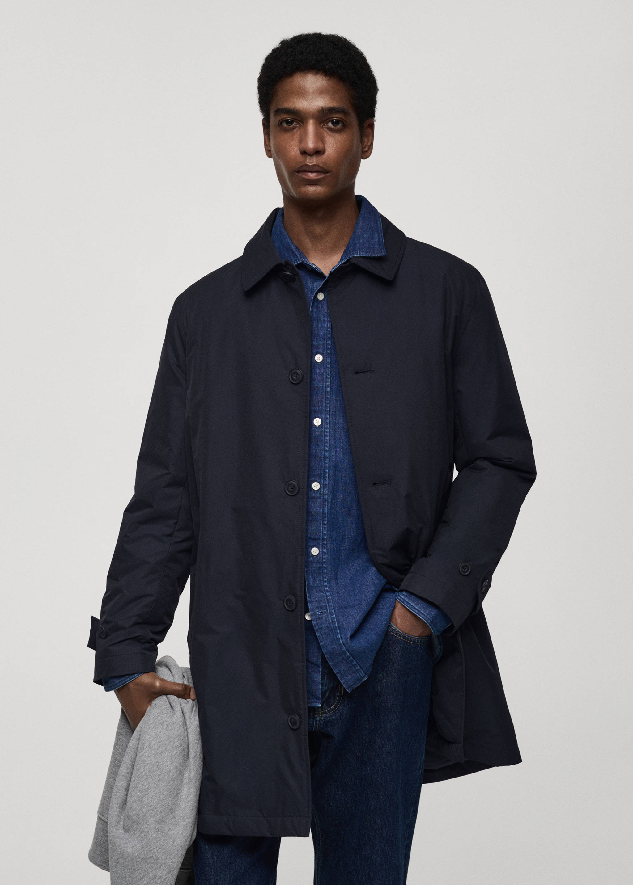 Quilted water-repellent trench coat - Medium plane
