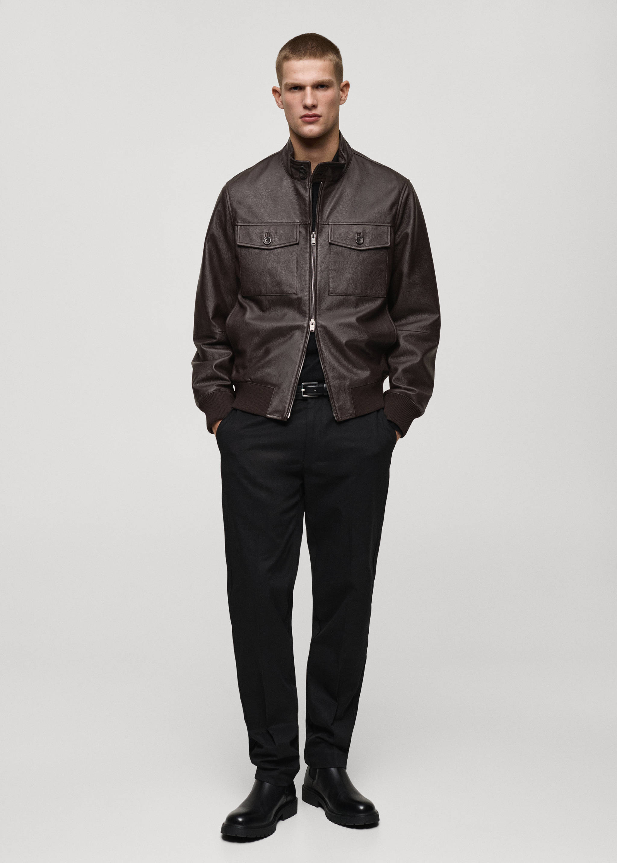 Pocket leather biker jacket - General plane