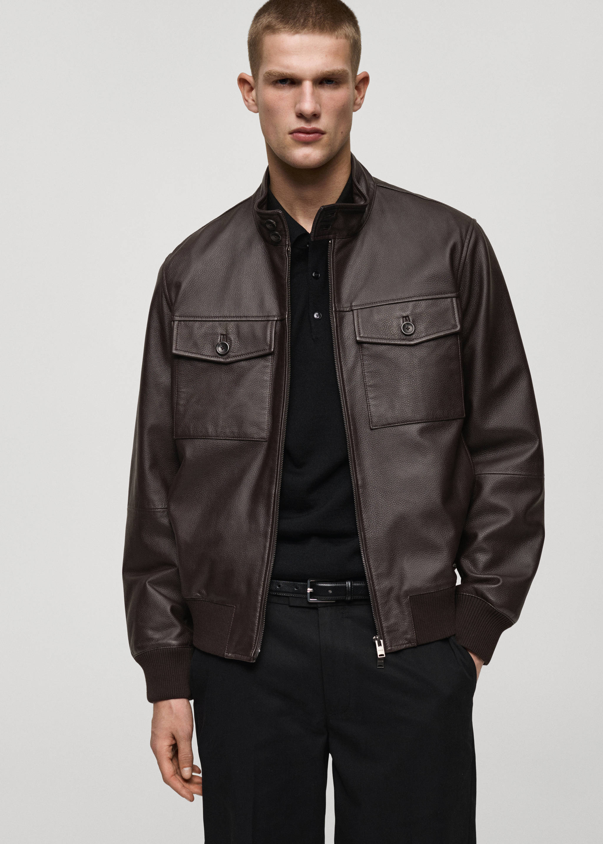 Pocket leather biker jacket - Medium plane