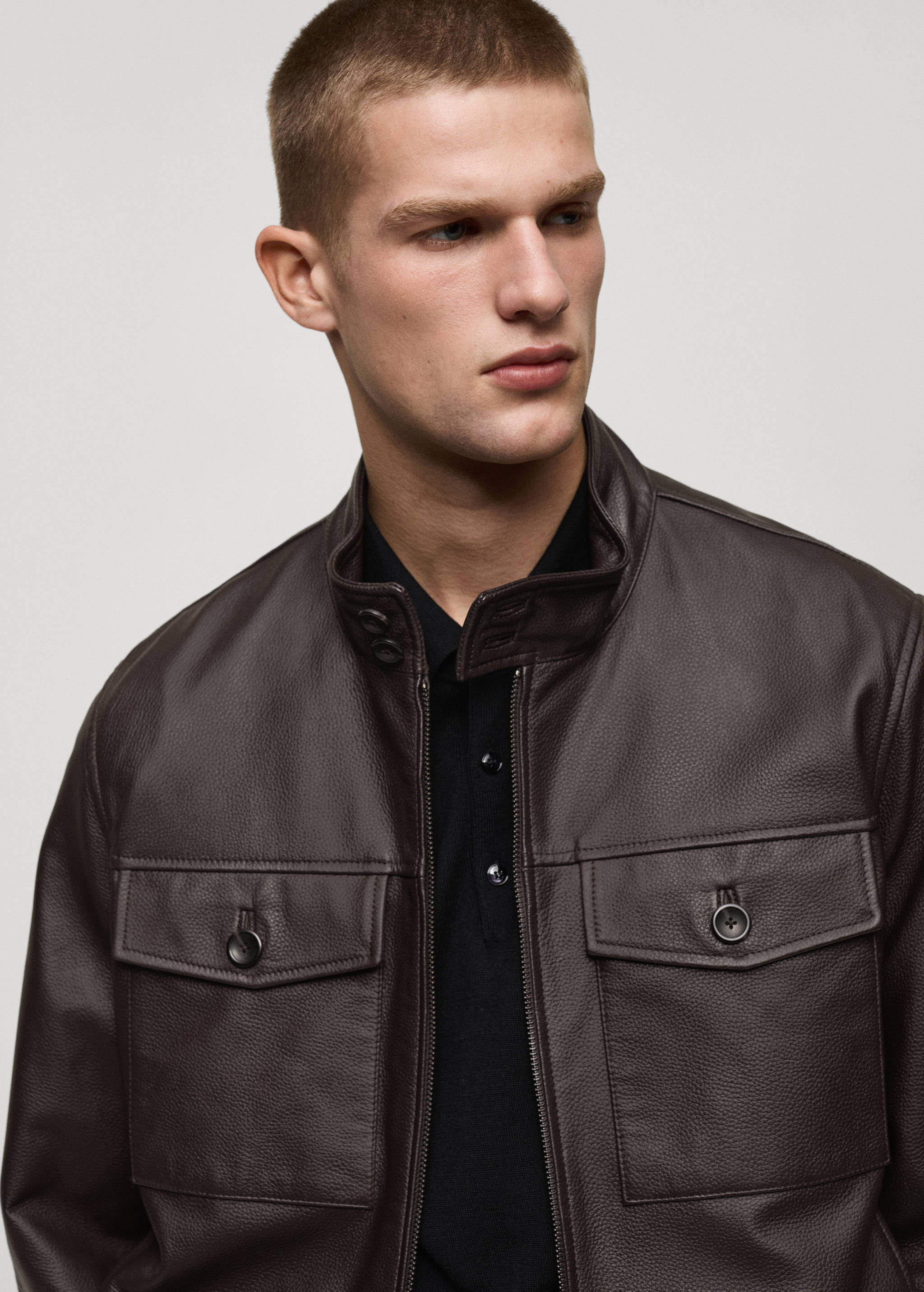 Pocket leather biker jacket - Details of the article 1