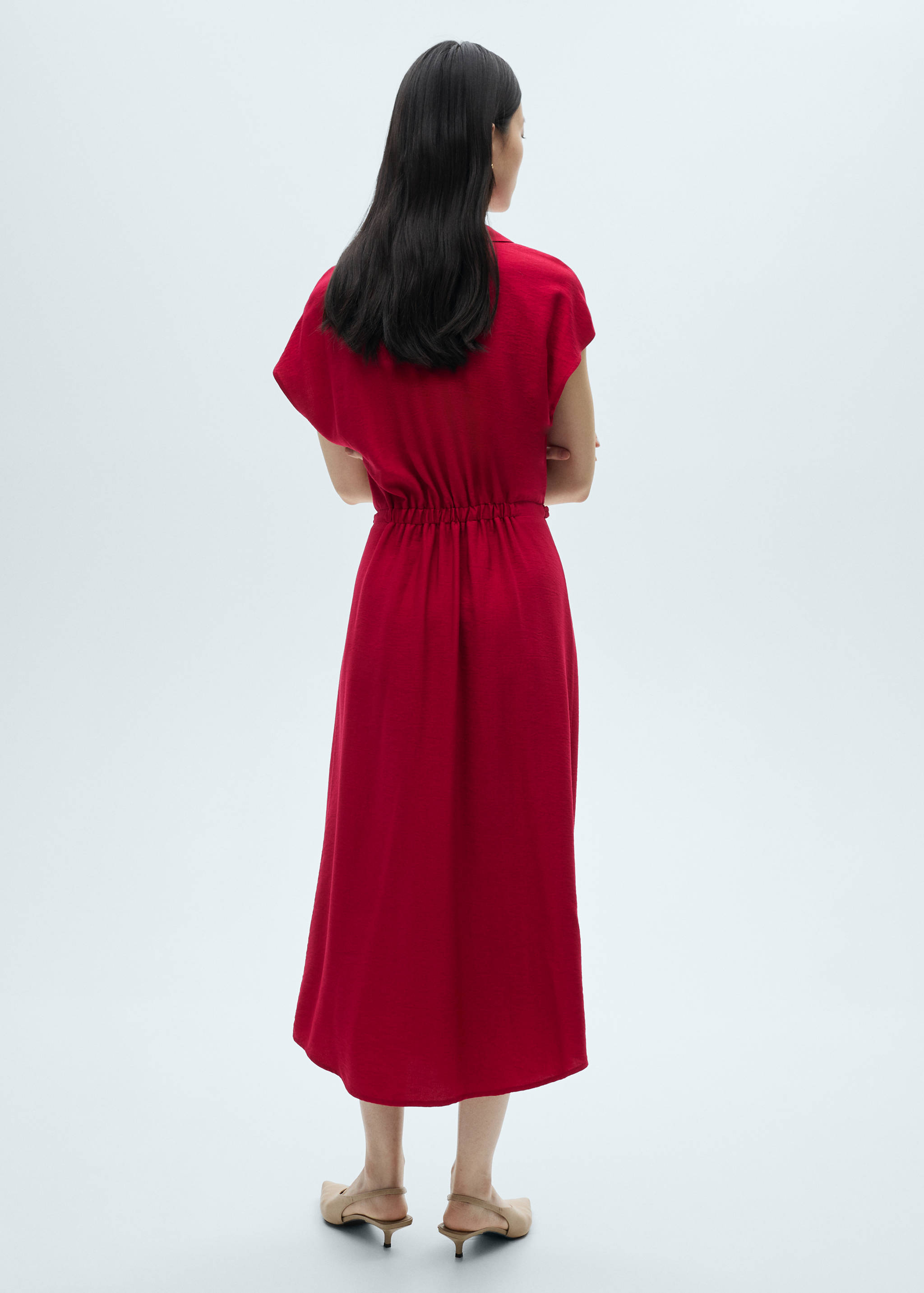 褶皱细节棉质连衣裙 - null