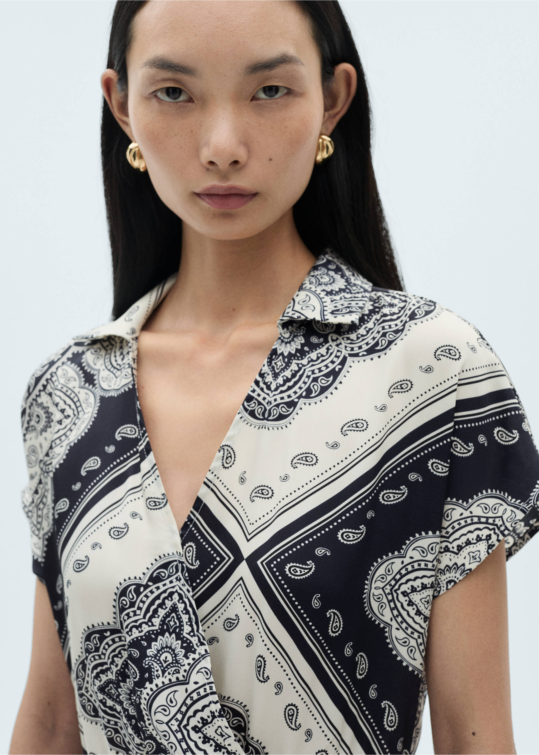 Paisley-print shirt dress - Details of the article 1, Blue. Ref: 87050581-00.