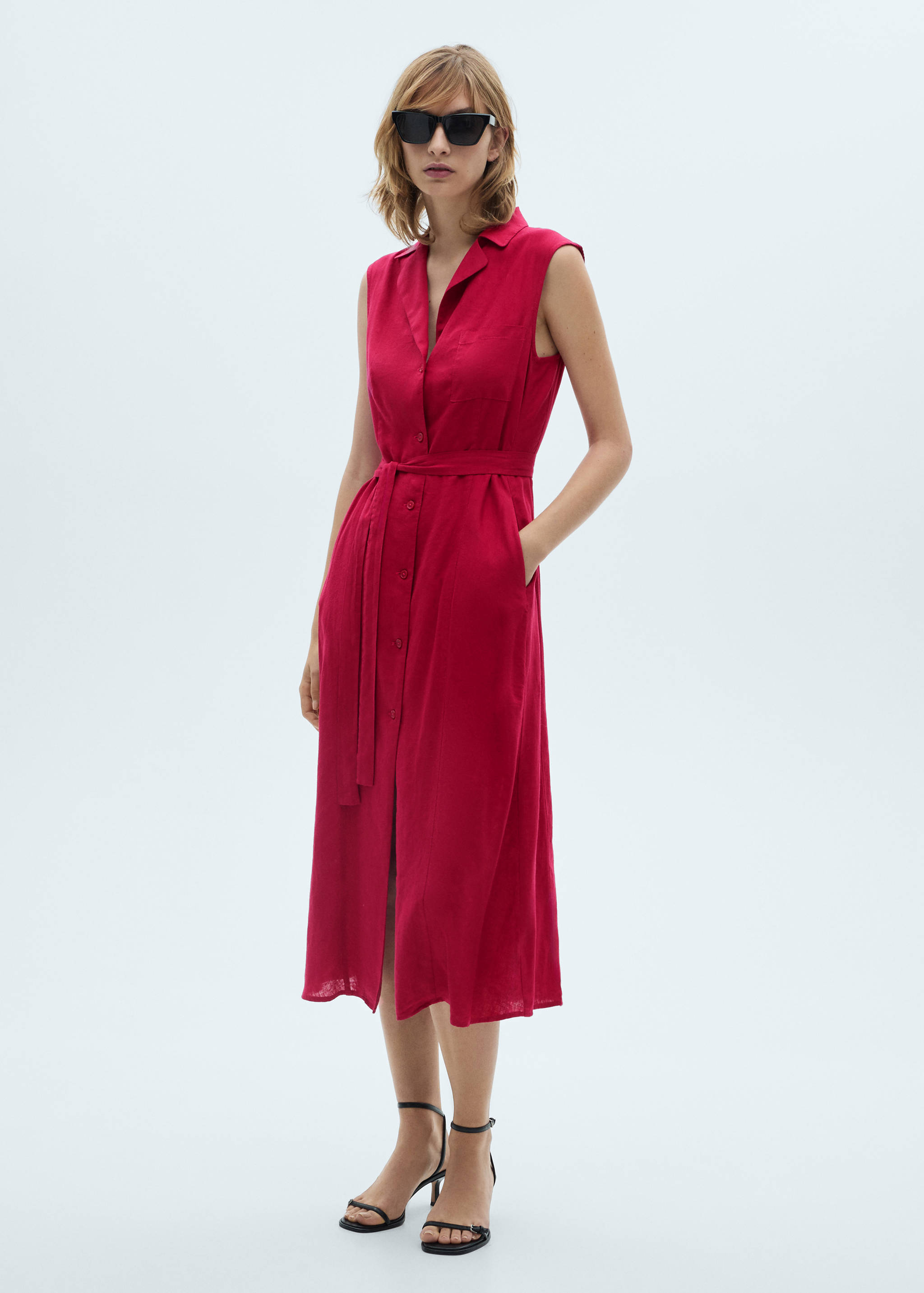 Linen shirt dress with belt - General plane