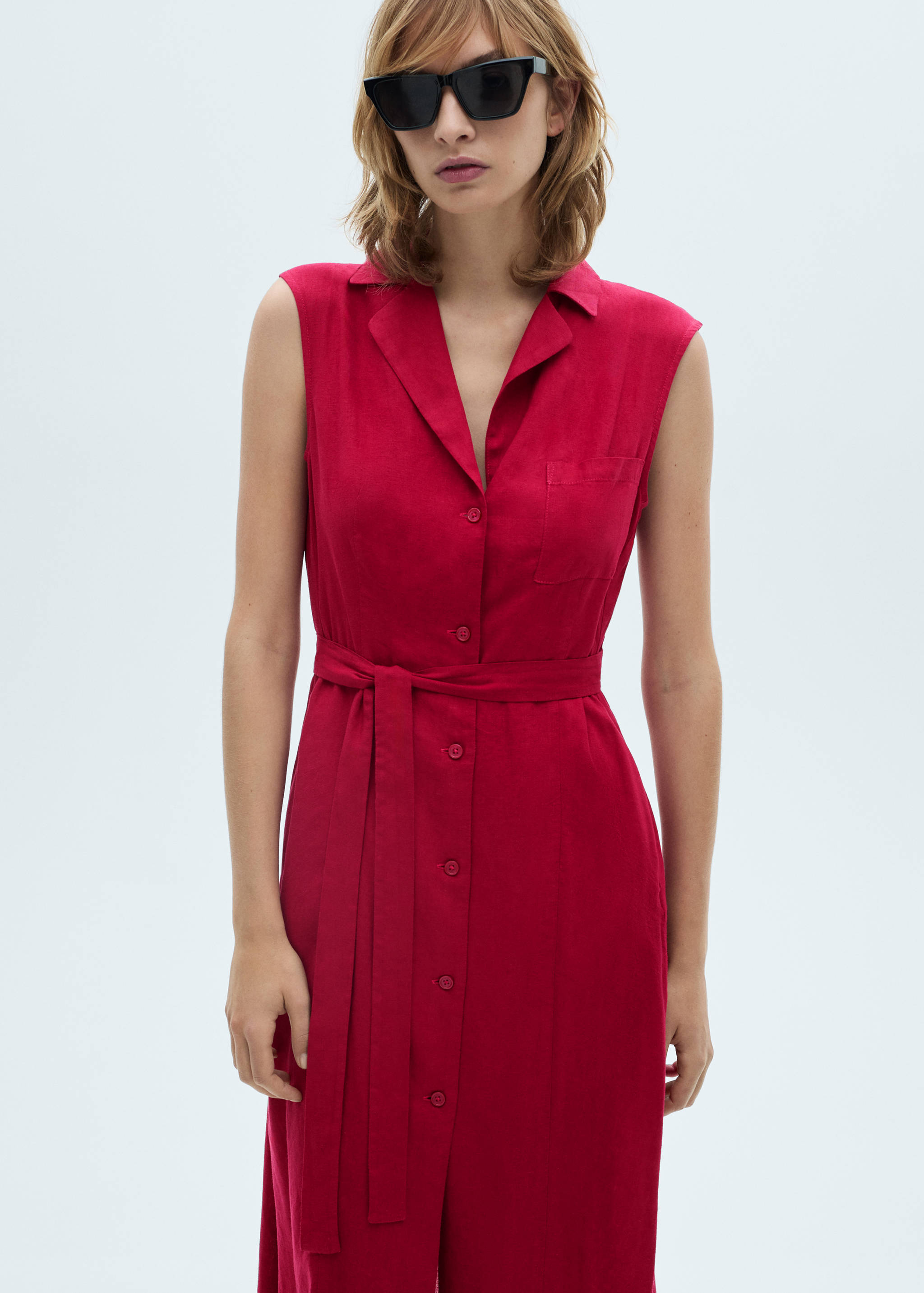 Linen shirt dress with belt - Medium plane