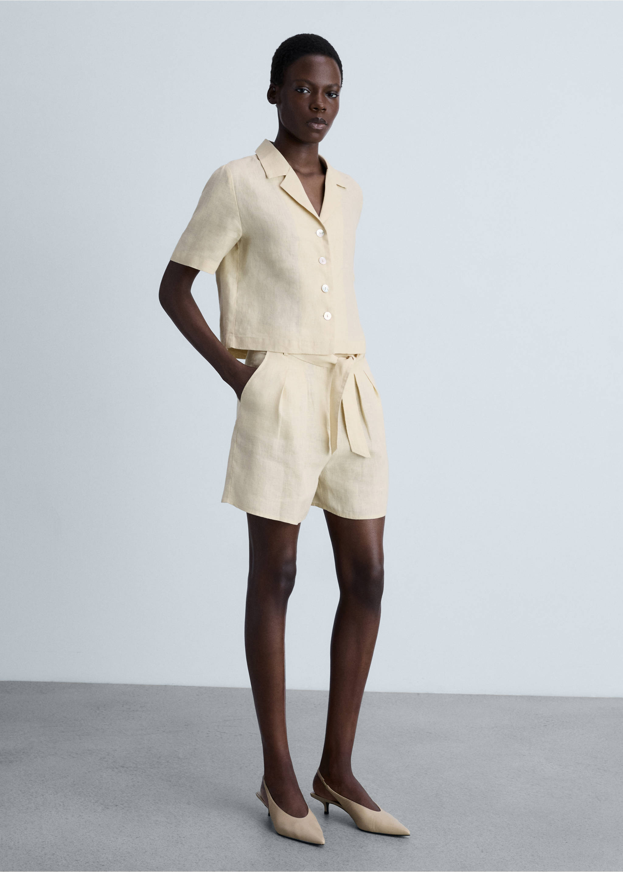Short sleeve linen-blend shirt - General plane, Beige. Ref: 87050591-00.