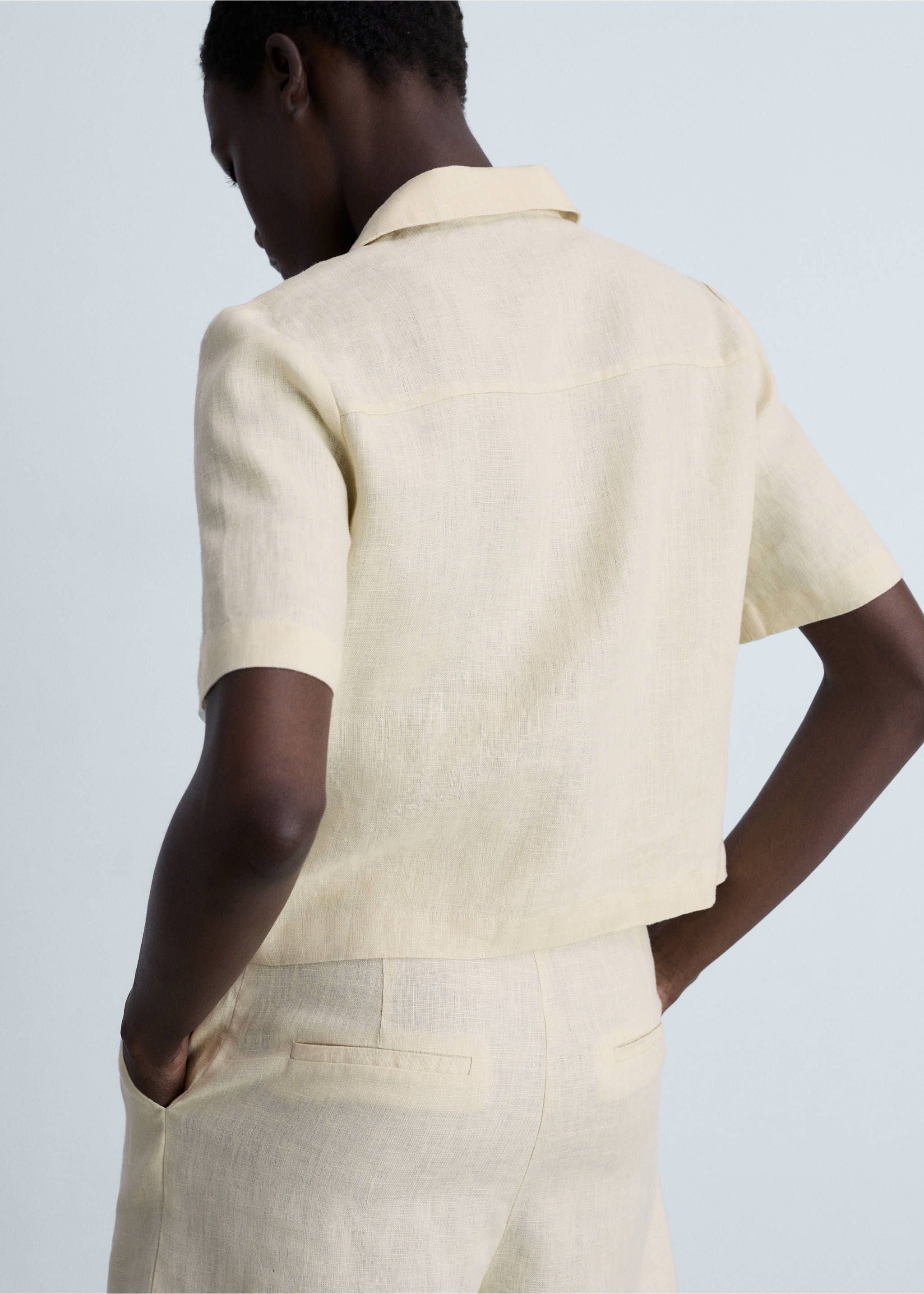 Short sleeve linen-blend shirt - Reverse of the article, Beige. Ref: 87050591-00.