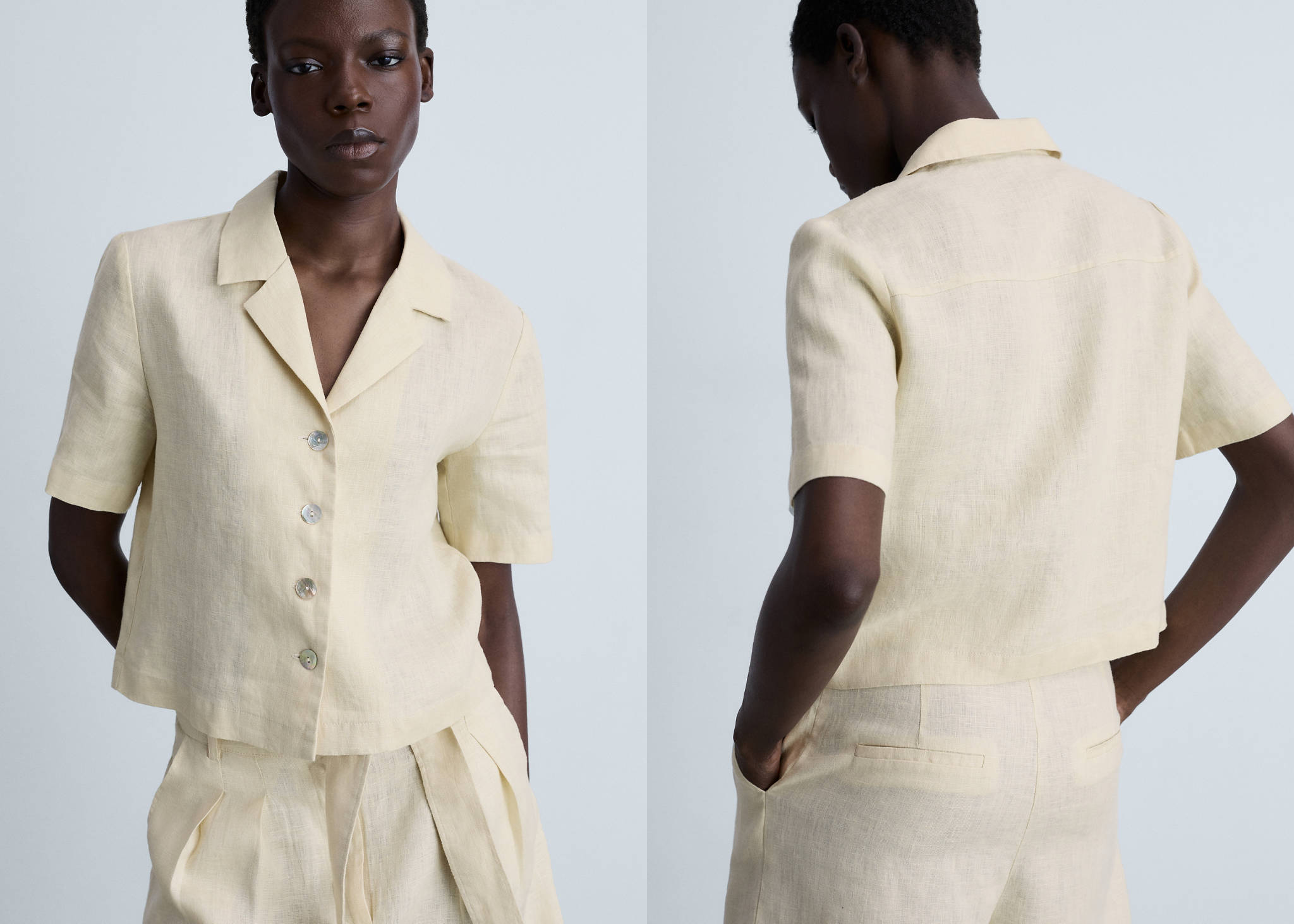Short sleeve linen-blend shirt - Panoramic plane