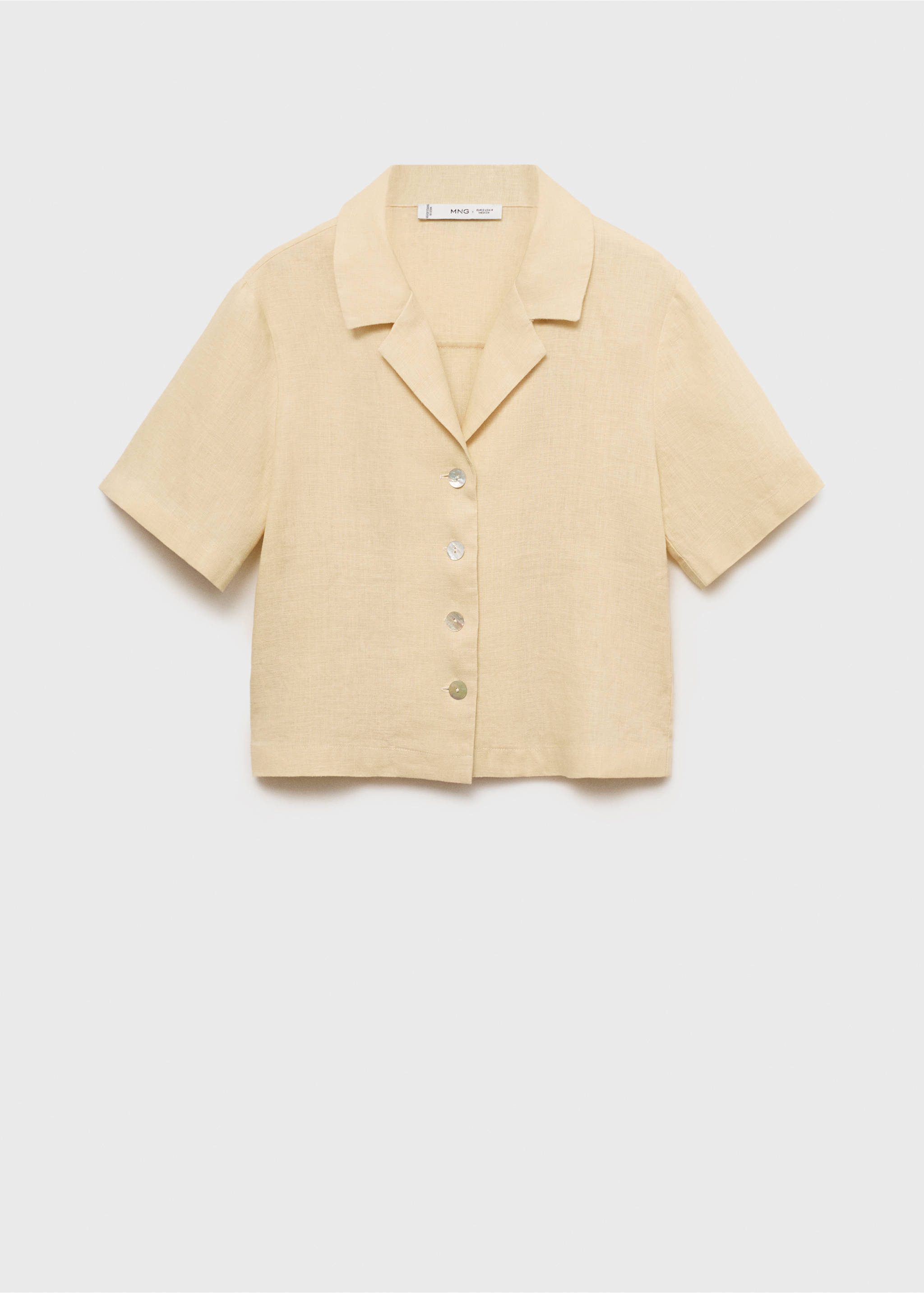 Short sleeve linen-blend shirt - Article without model, Beige. Ref: 87050591-00.