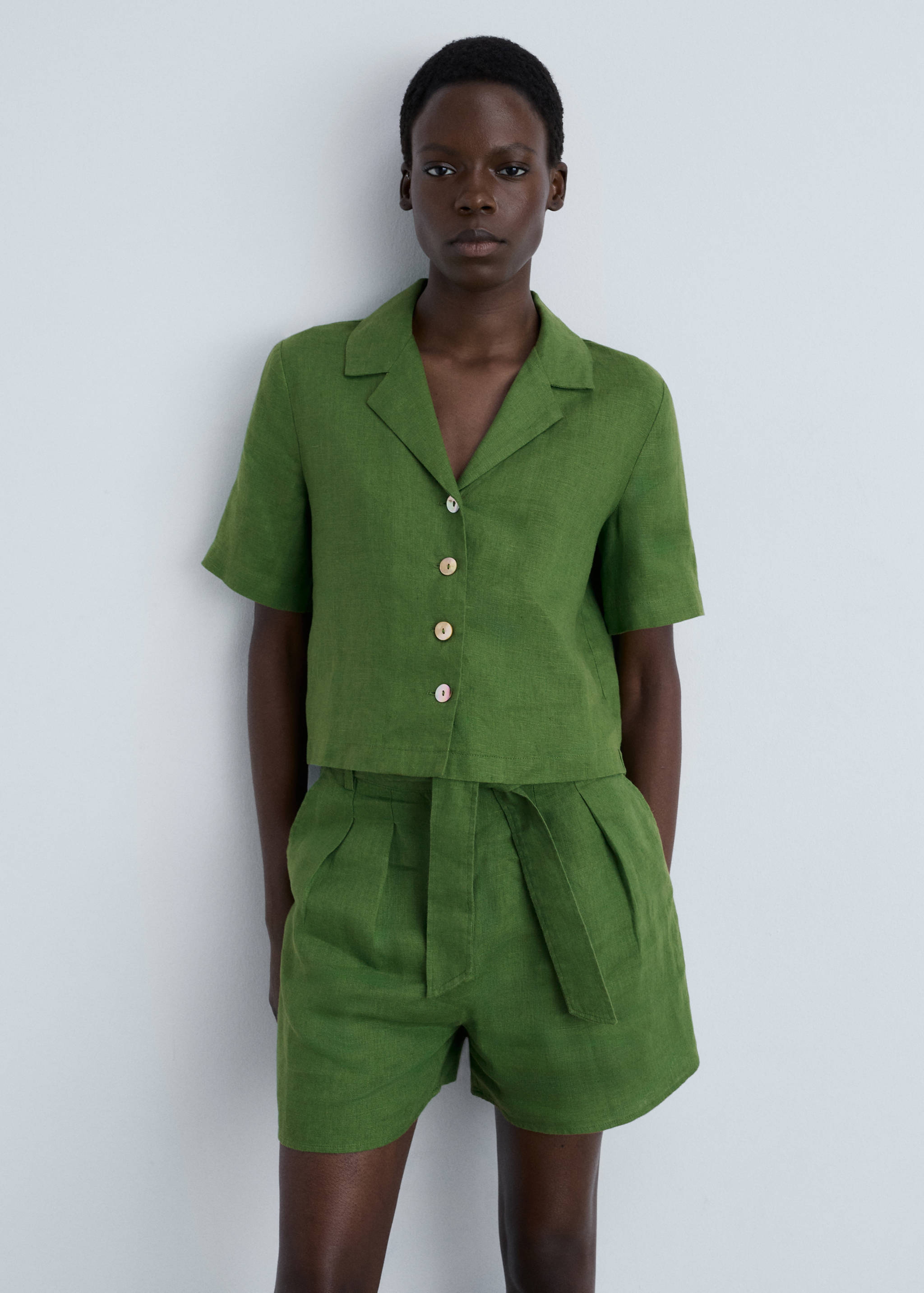 Short sleeve linen-blend shirt - Medium plane