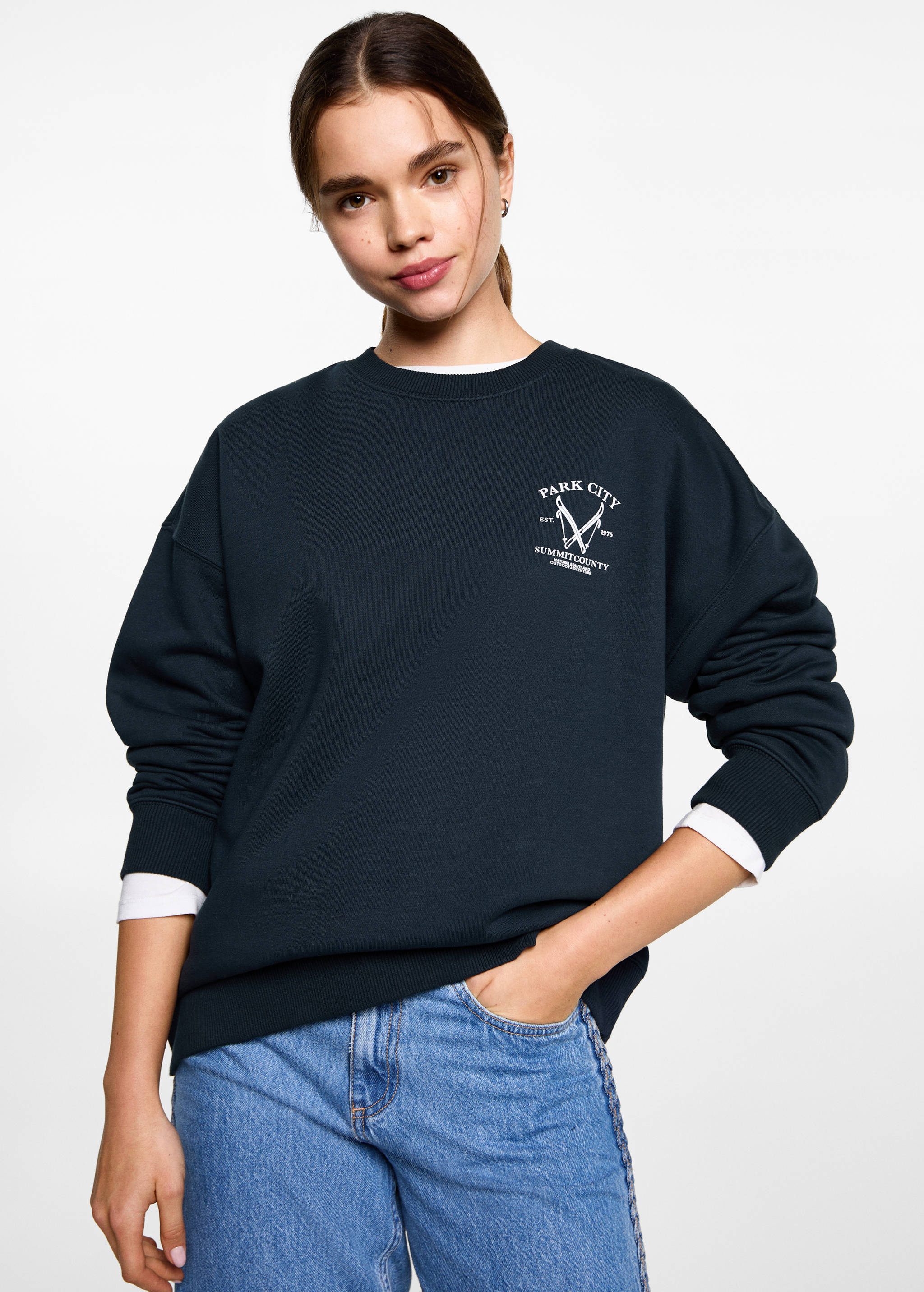 Desenli pamuklu sweatshirt - Orta plan