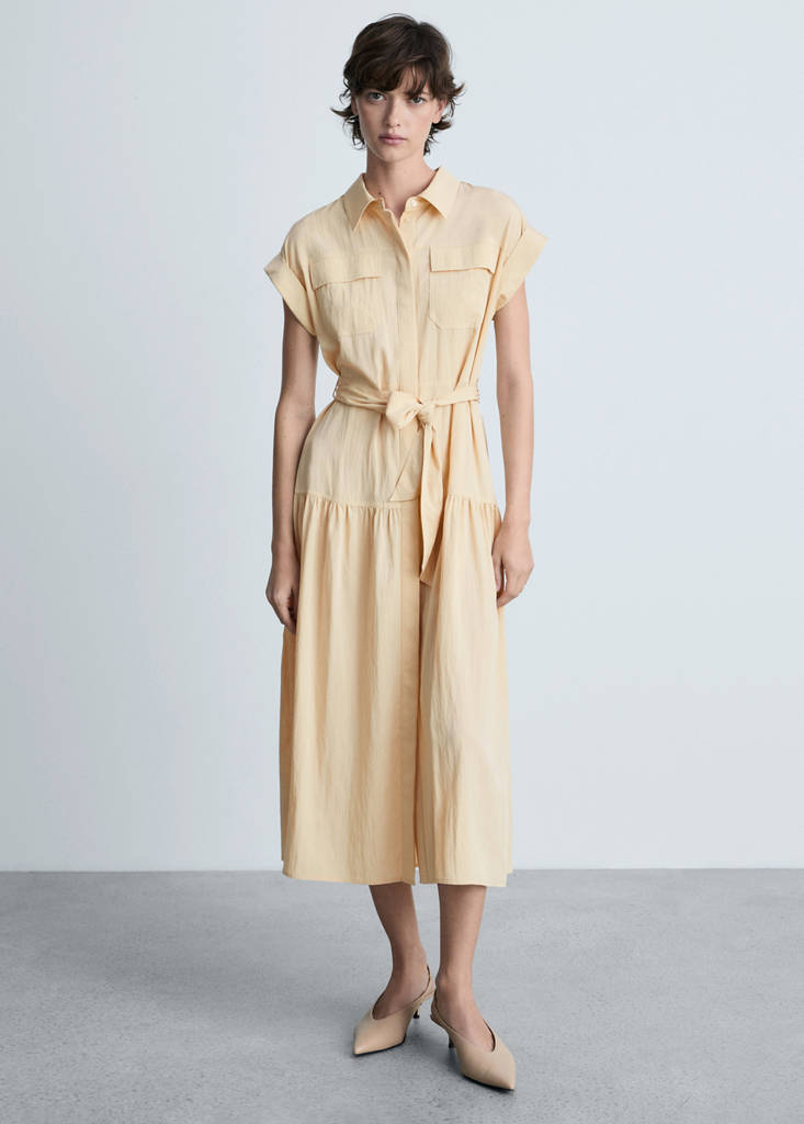 MANGO - Robe chemise détail naud écru - XS