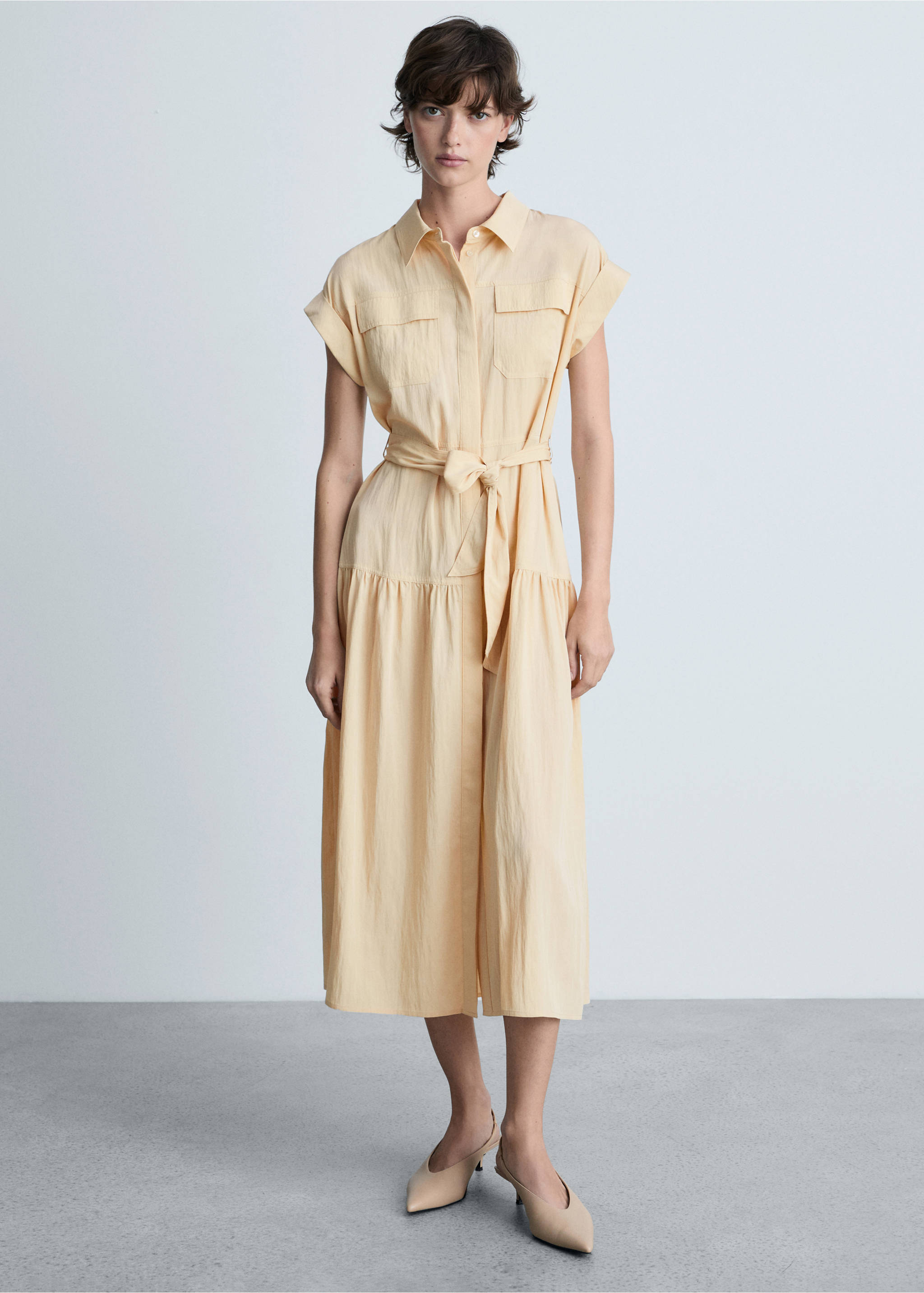 Knot detail shirt dress - General plane, Ecru. Ref: 87050598-00.