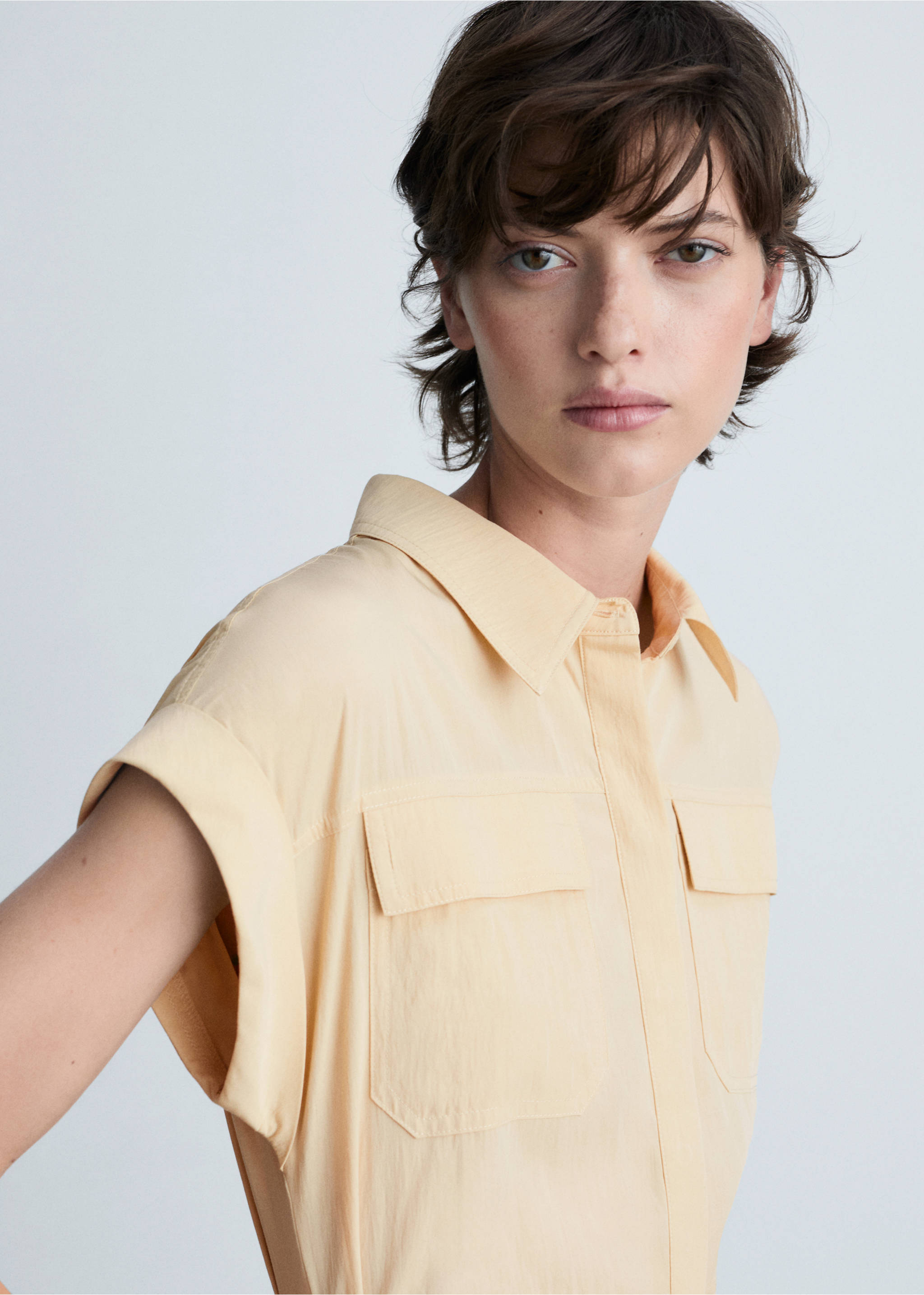 Knot detail shirt dress - Details of the article 1, Ecru. Ref: 87050598-00.