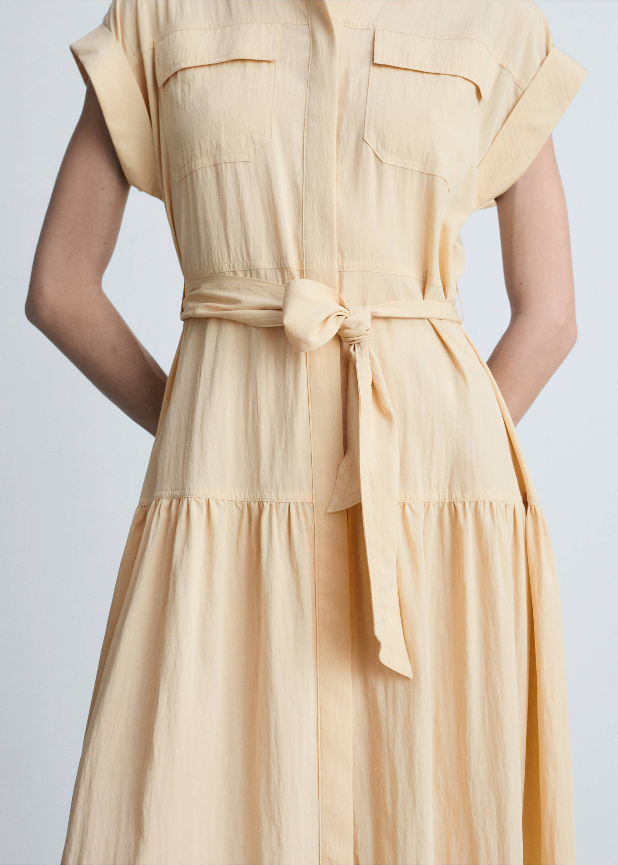 Knot detail shirt dress - Details of the article 3, Ecru. Ref: 87050598-00.