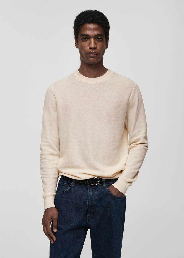 Microstructured cotton knitted sweater — Off White