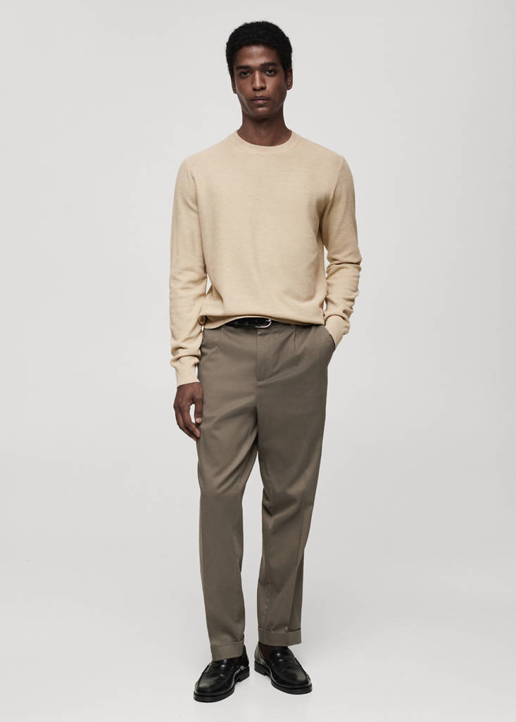 Microstructured cotton knitted sweater — Sand