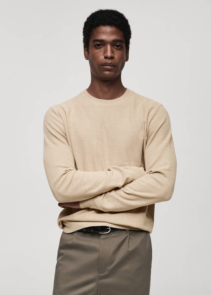 Microstructured cotton knitted sweater — Sand