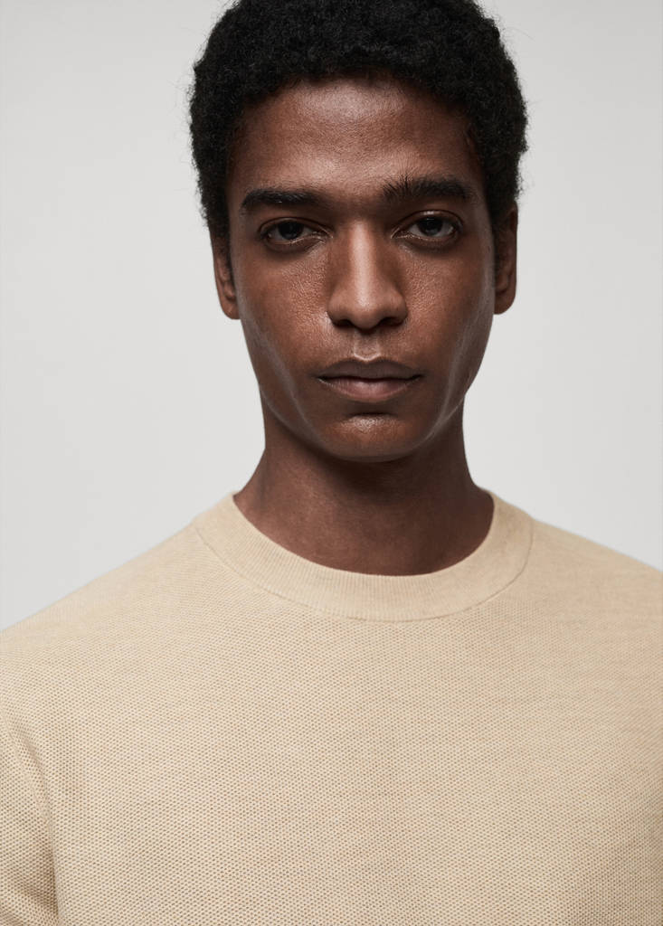 Microstructured cotton knitted sweater — Sand