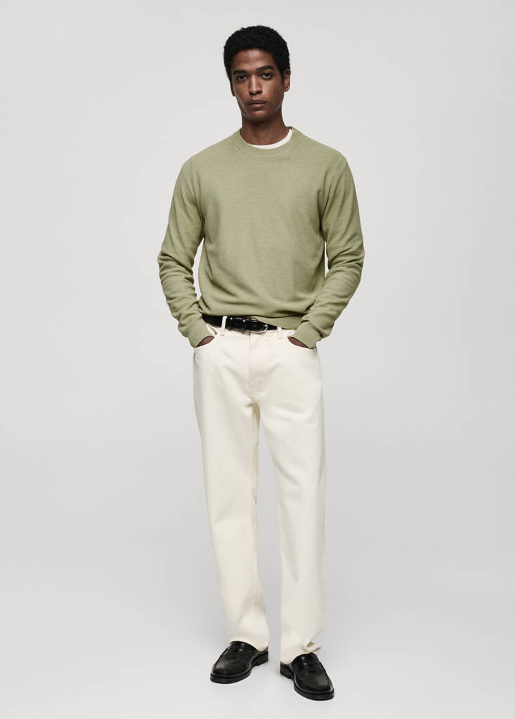 Microstructured cotton knitted sweater — Green Apple