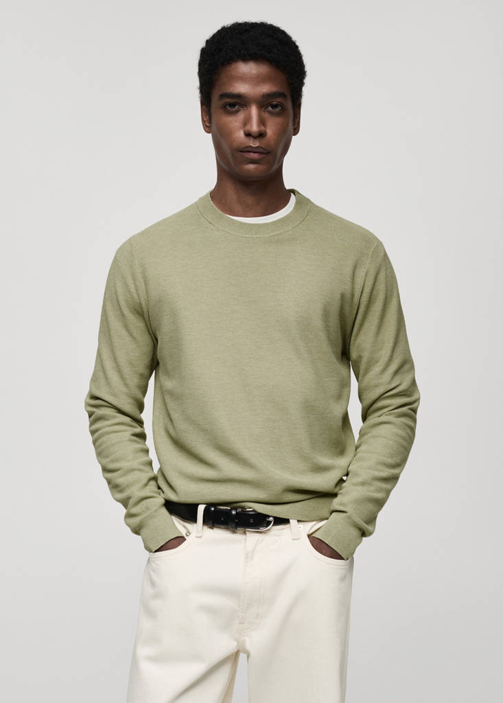 Microstructured cotton knitted sweater — Green Apple