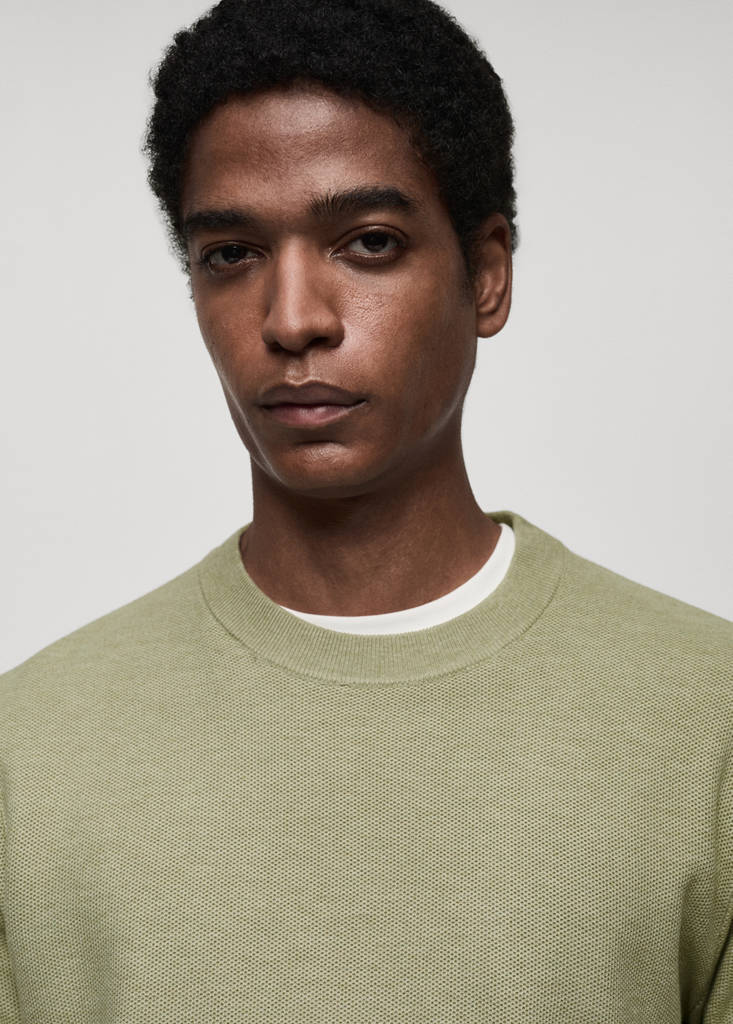 Microstructured cotton knitted sweater — Green Apple