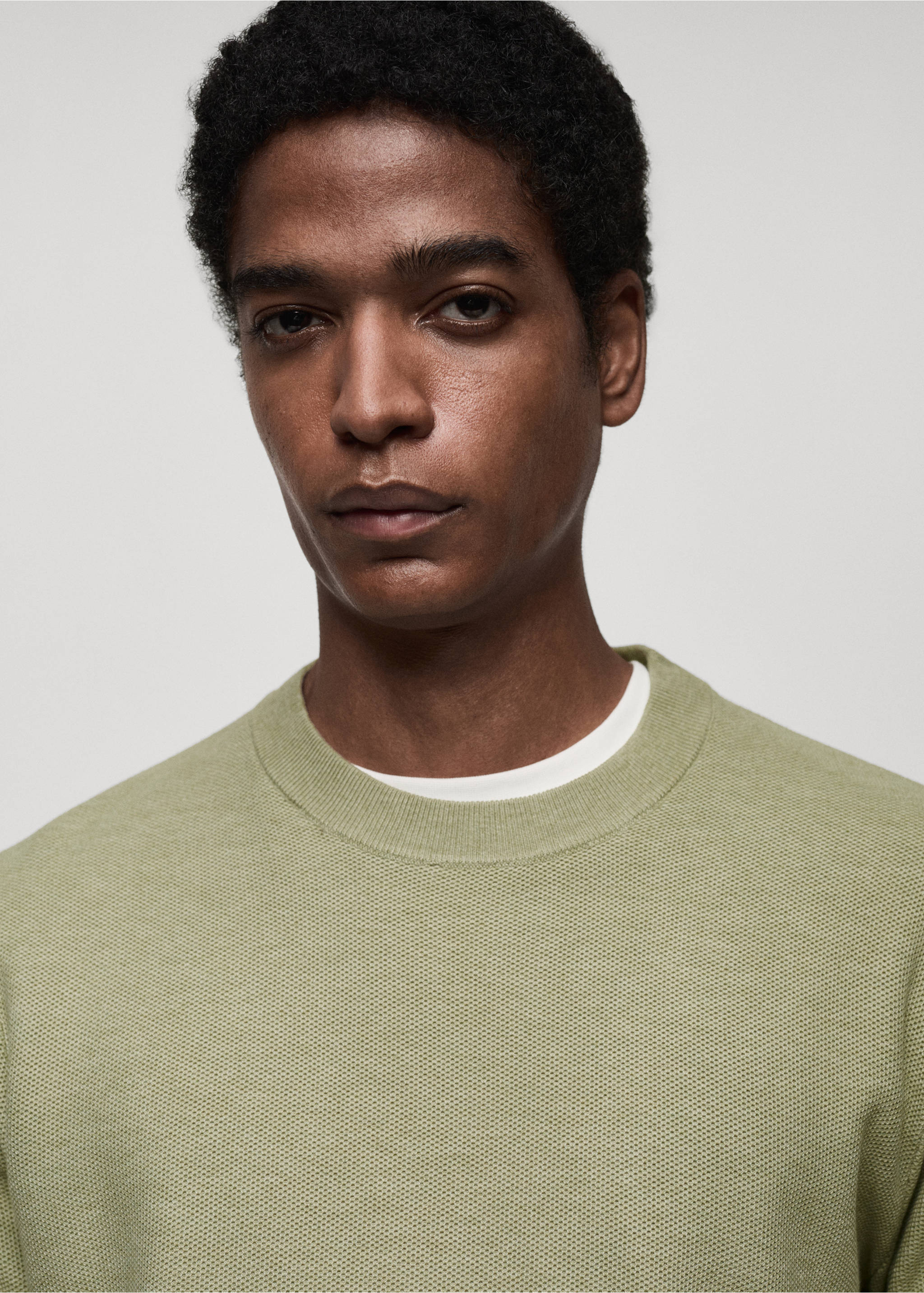 Microstructured cotton knitted sweater - Details of the article 1, Green Apple. Ref: 87050599-00.