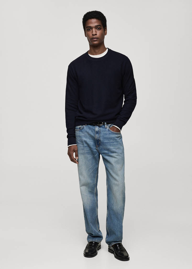 Microstructured cotton knitted sweater — Dark Navy