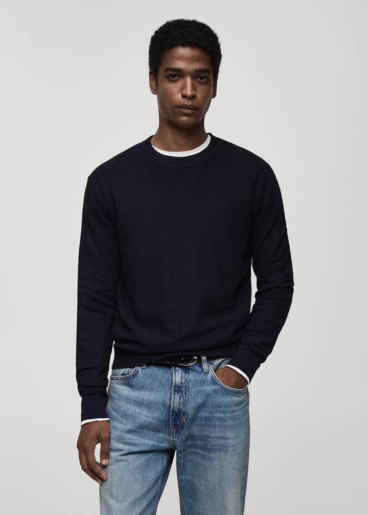 Microstructured cotton knitted sweater — Dark Navy