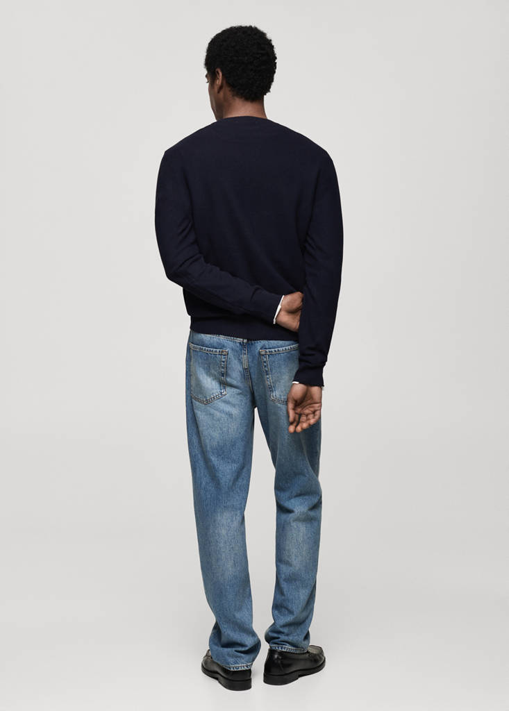 Microstructured cotton knitted sweater — Dark Navy