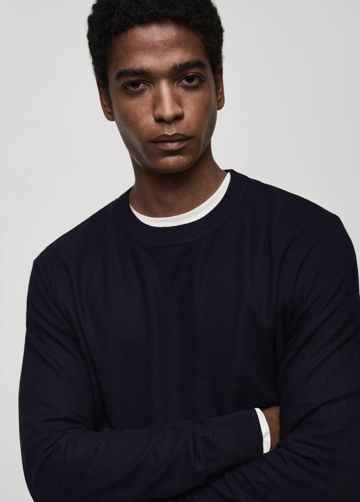 Microstructured cotton knitted sweater — Dark Navy