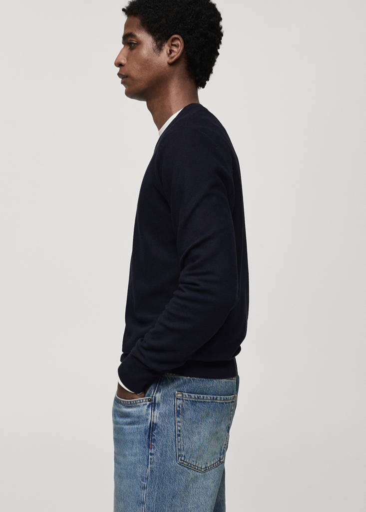 Microstructured cotton knitted sweater — Dark Navy